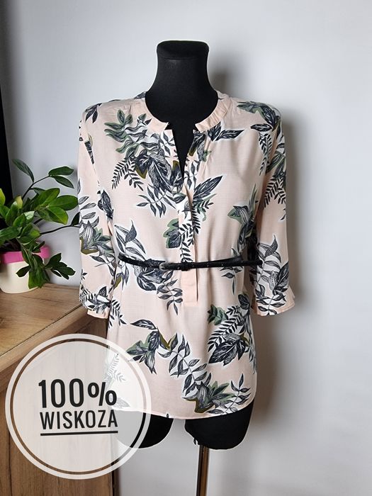 Bluzka w kwiaty motyw roślinny wiskoza viscose plus size XXL 44