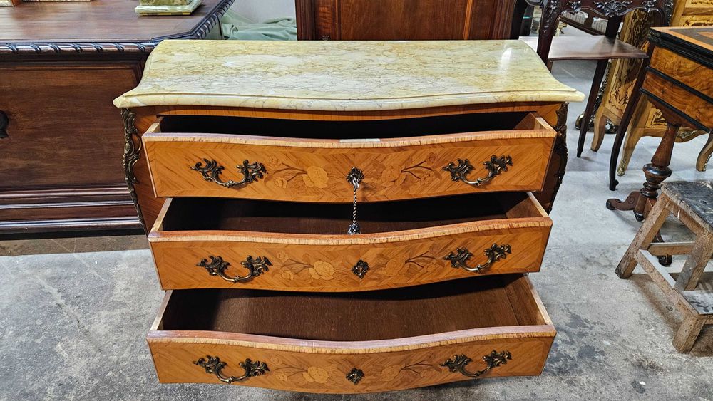 Antyk  Stara Piękna Komoda masywna beczka z marmurem nr1