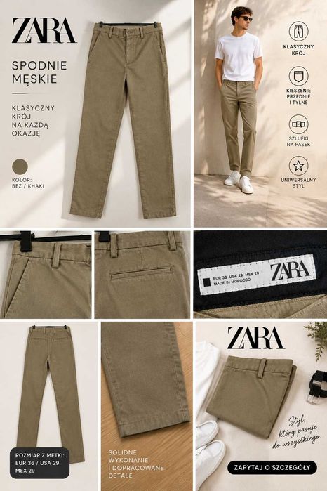 ZARA – męskie spodnie chino | Beż