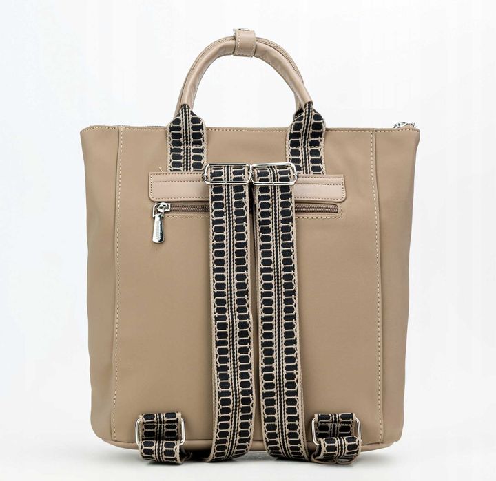 MONNARI Torebka Damska Plecak 2w1 Beżowa Logowany Pasek BAG1980