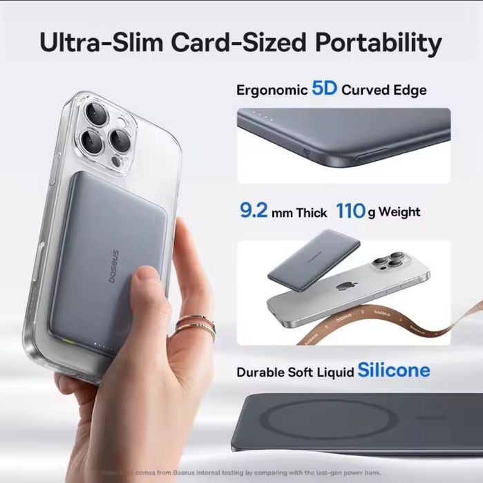 Павербанк  Baseus PicoGo AM41 Ultra-Slim Magnetic Power Bank 5000mAh, магнітний павербанк, ультра тонкий та компактний