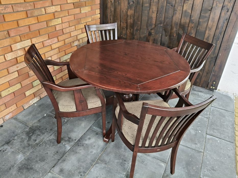 Stół dębowy rozkładany + 4 krzesła