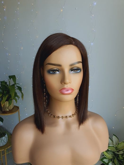 Peruka z włosów naturalnych w 100% naturlany brąz Anna long bob