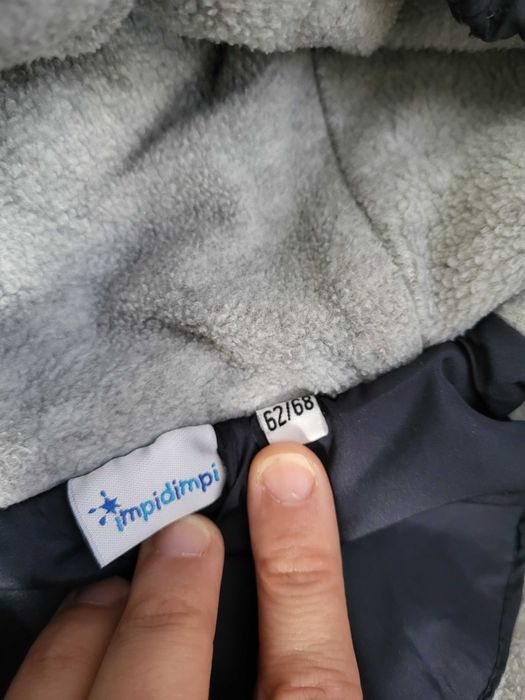 Kombinezon zimowy 62/68 widoodporny śpiworek granatowy kapturem polar