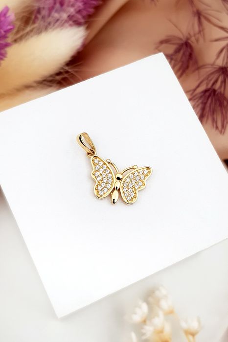 Złota zawieszka motyl z cyrkoniami