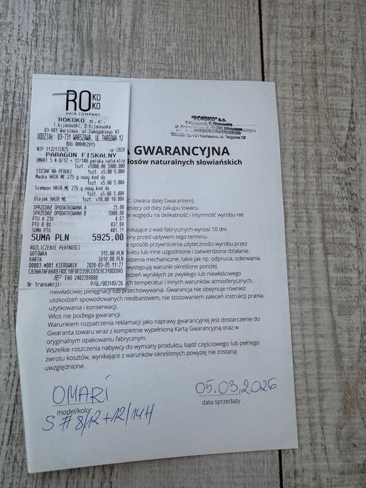 Peruka Omari S włosy naturalne stan bardzo dobry