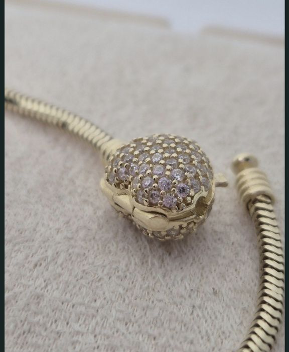 Złota bransoletka serce białe cyrkonie typu Pandora 20,5 cm p. 585