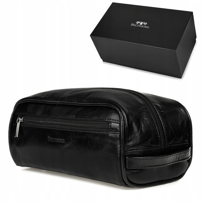 Beltimore kosmetyczka męska Skórzana saszetka duża czarna ze skóry nat