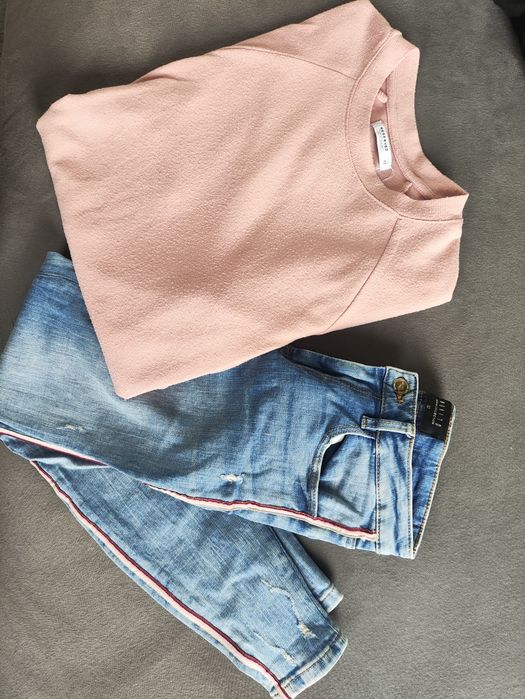 Zestaw spodnie jeansowe rurki jeansy jeans rurki slim fit sweter swete