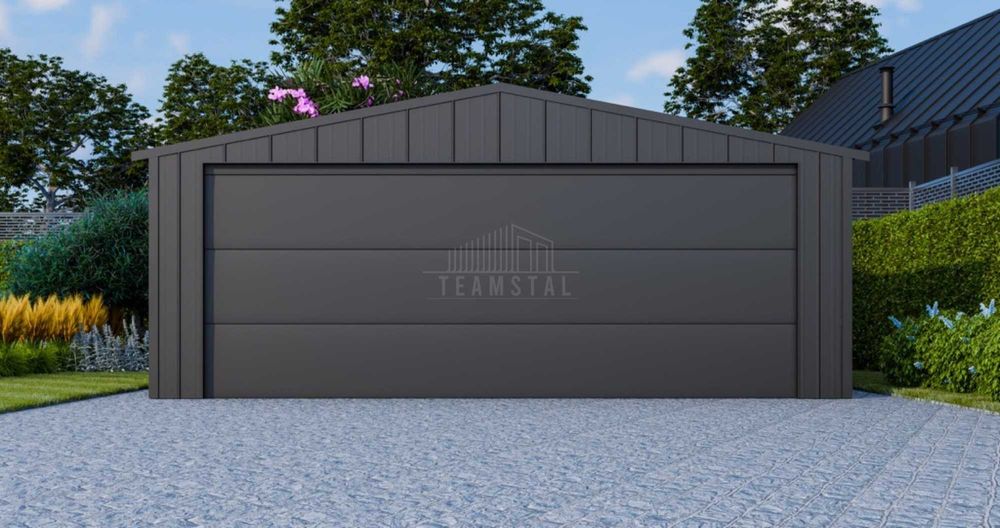 Garaż blaszany 6x4 brama segmentowa drzwi blacha na rąbek dach TS1088