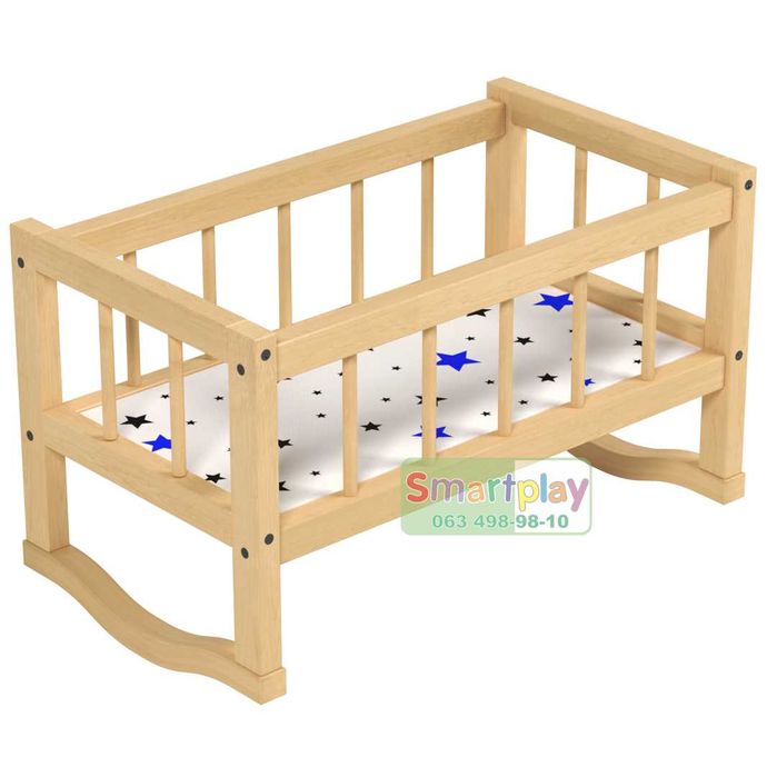 Ліжечко дерев'яне іграшкове для ляльки колиска кроватка + постіль