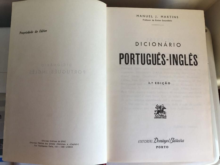 Dicionário Português-Inglês Manuel J. Martins - Ed. Domingos Barreira
