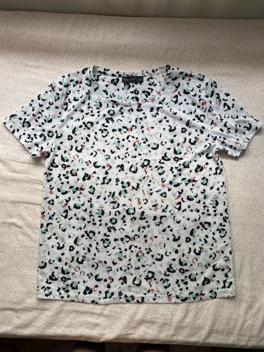 Bluzka koszulka t-shirt kolorowa biała panterka cętki leopard M&S s/m