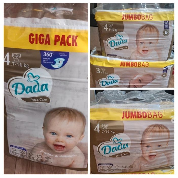Wielki zestaw pieluch pampersy rozm 3 i 4 Dada extra care 454szt