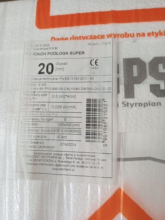Styropian 20 mm stropodach podłoga .