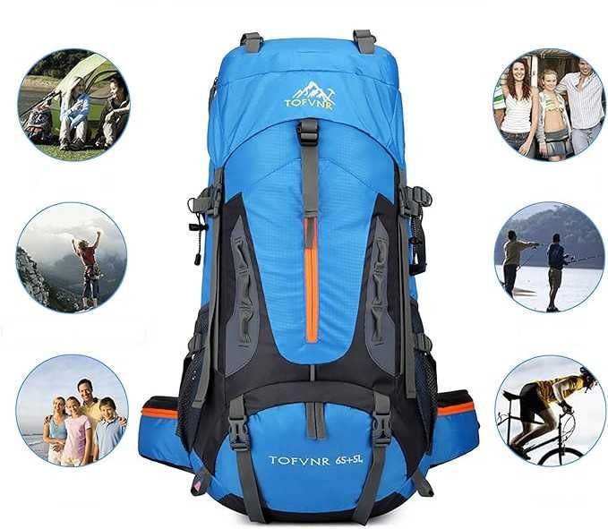 Plecak Turystyczny OPETDO Alpinizm Wspinaczka Trekking Niebieski 70L