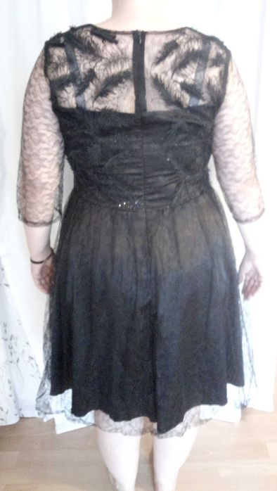 czarna sukienka piórka cekiny siateczka 46 impreza/bal/sylwester