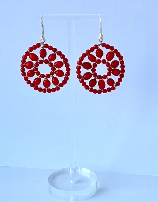 Коралові сережки, срібло, Італія