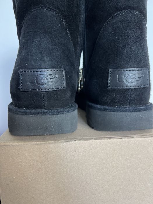 UGG Classic mini zip 39 czarne śniegowce kozaki zamsz kożuch skórzane