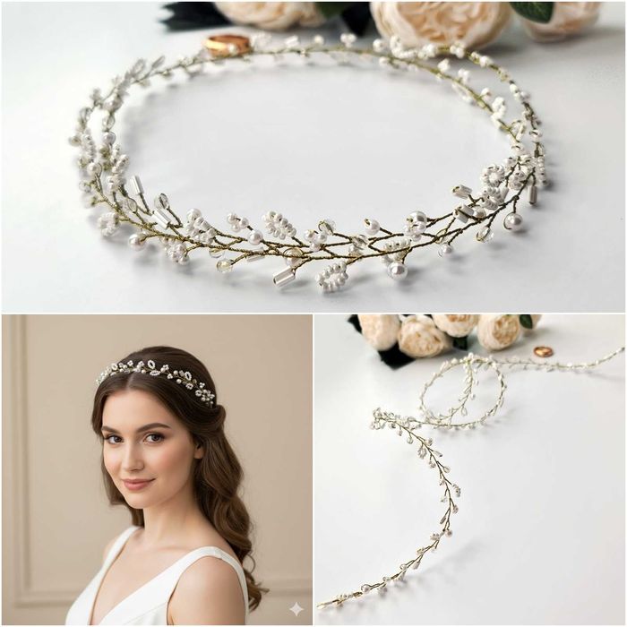 Прикраси для нареченої у зачіску з намистин гілочка віночок на голову
