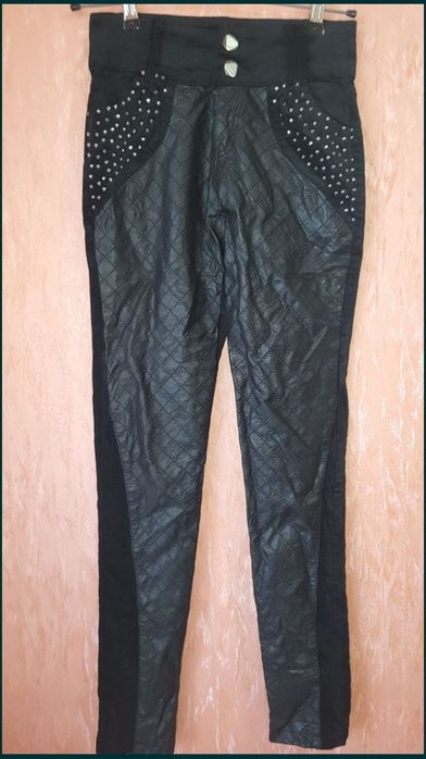 Штаны брюки вельвет с кожзамом спереди подросток девочке 13л