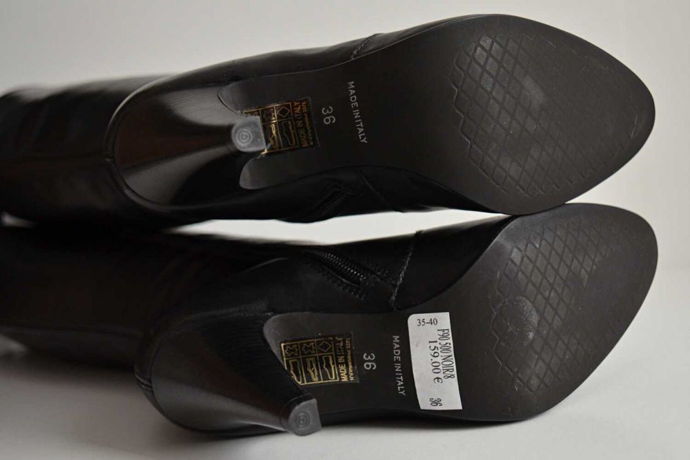 TAJEMNICZA KLASYKA kozaki Minelli do kolan skóra stabilna szpilka 36