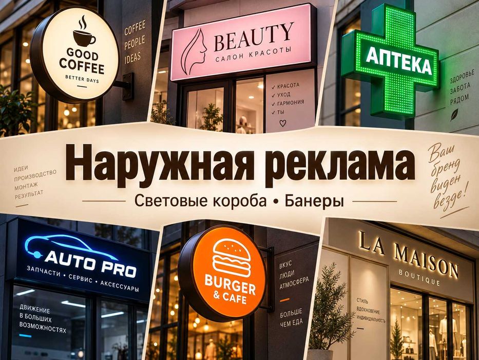 Изготовление наружной рекламы О5 неон, буквы, LED, баннеры, лайтбоксы