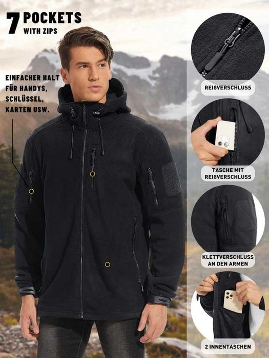 Толстовка флисовая тактическая с капюшоном на молнии Батал р.66 черная