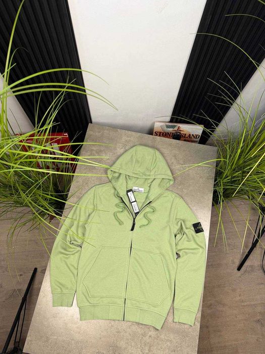 Зіп-худі Stone Island мʼятний — чоловіче худі на блискавці з патчем, фурнітурою YKK, бірками та QR-кодом Certilogo, розміри S–XXL