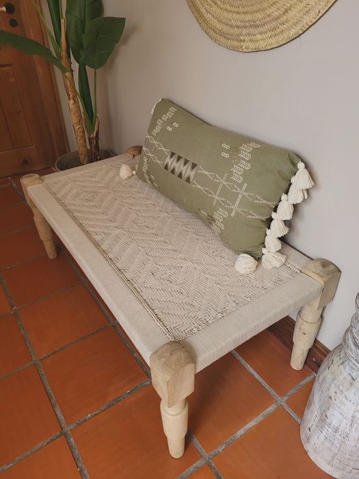 banco, banqueta, canape, macrame, decoração, rustico