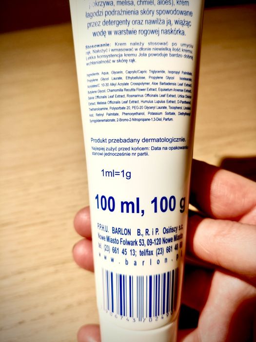 Krem do rąk glicerynowo-cytrynowy z dodatkiem 8. ziół,Barlon 100 ml