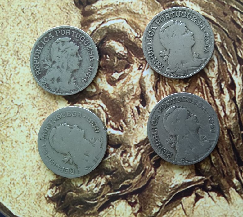 3226#Portugal lote 4 moedas 1 escudo alpaca República 1930/1/9/44 rara