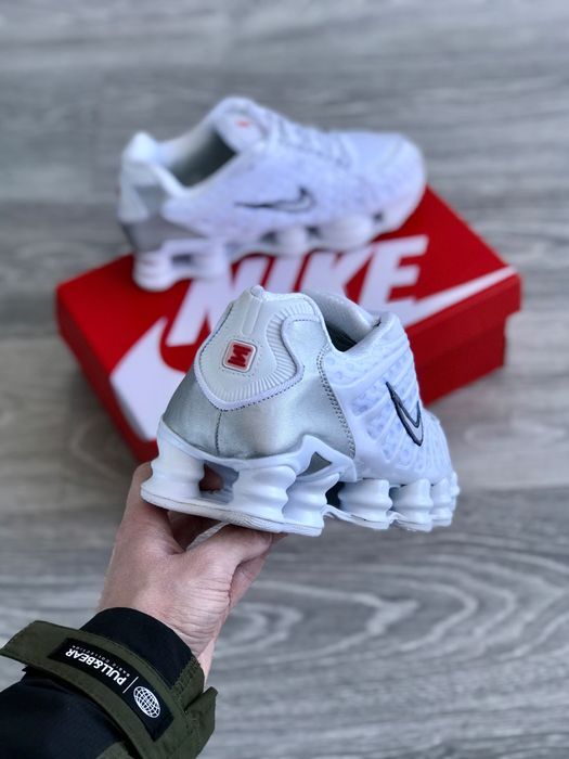 ТОП ПРОДАЖ! Nike Shox White Black Logo 37 38 39 40 41 42 43 44 45 найк шокс білі чорне лого