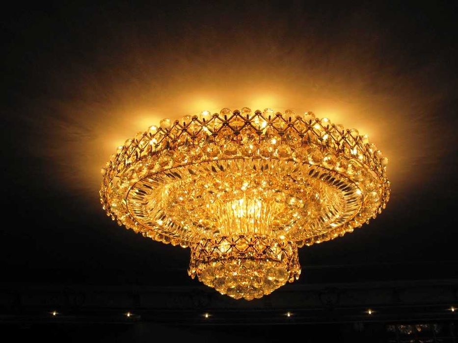 Żyrandol, kryształy, złoty, typ plafon szer. 100cm jest zestaw OKAZJA