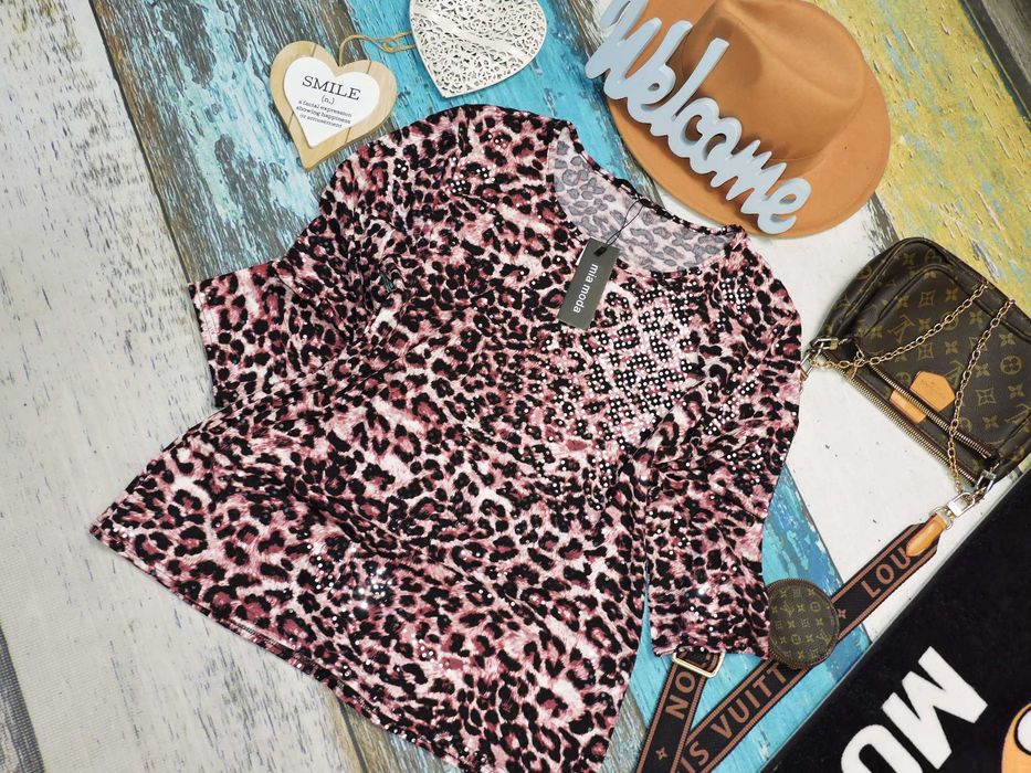 Mia Moda Nowa bluzka cekinowa panterka 44