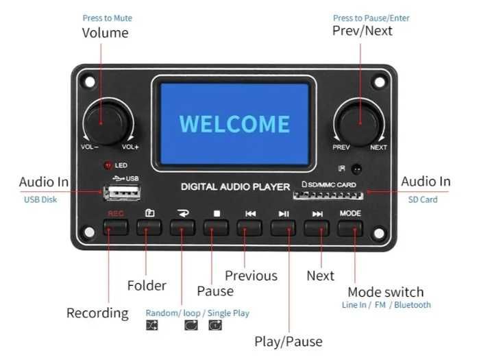 MP3 плеєр вбудований UNISIAN із підсилювачем