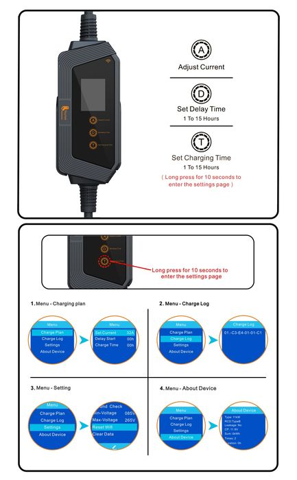 Зарядний пристрій Feyree 22 кВт 32А 3 фази wallbox Type 2 Wi-Fi APP IP66 CEE 32A 5м для електромобілів Tesla Nissan VW Hyundai Kia