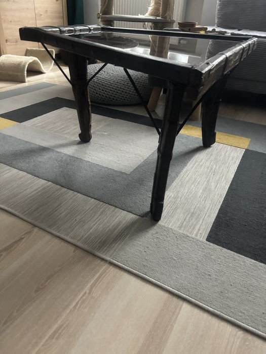 Ława - stolik unikat drewno metal trapez