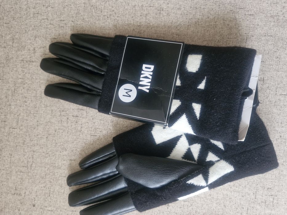 Чорно-білі рукавички DKNY