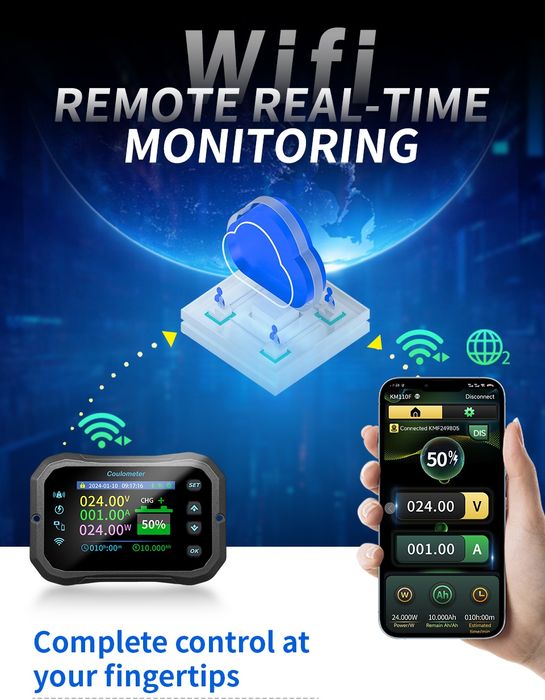 Monitor de Bateria JUNTEK KM110F – Wi-Fi, Detecção Bidirecional, 100 V