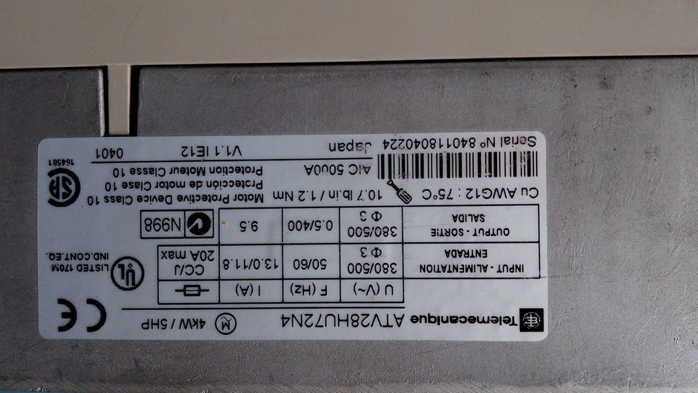 VFD - Variador de frequencia 3ph a  400V 4KW - Altivar28 - ATV28HU72N4
