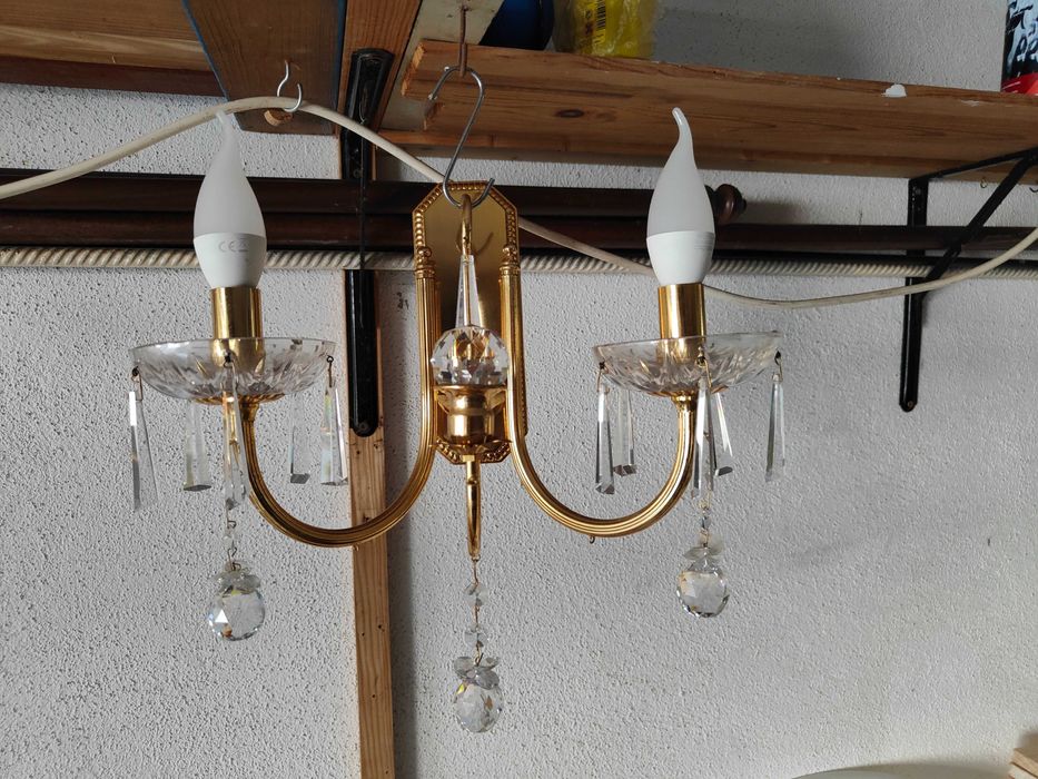 Candeeiro Aplique parede latão dourado duas lampadas led