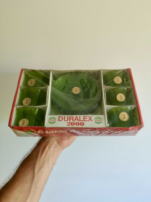 Conjunto de chávenas de café e pires vintage Duralex 2000/Vicasa verde