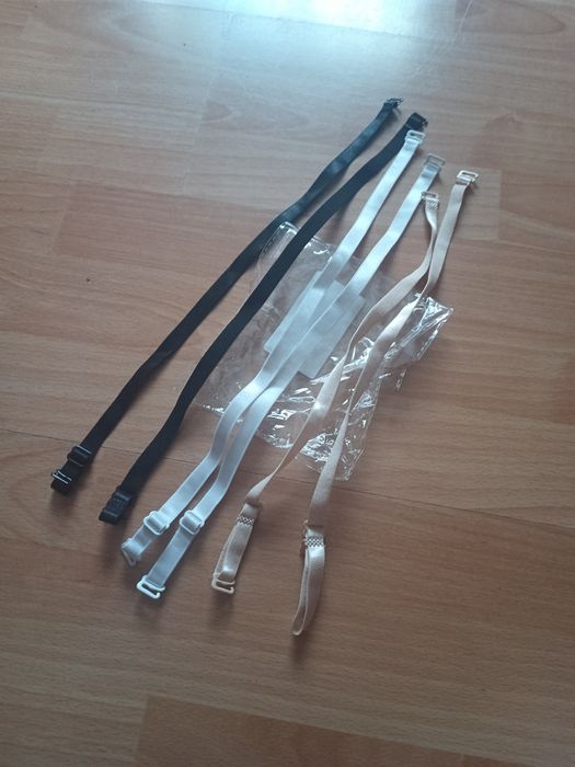 3 pary nowych szelek do staników w bazowych kolorach beżowe białe i cz