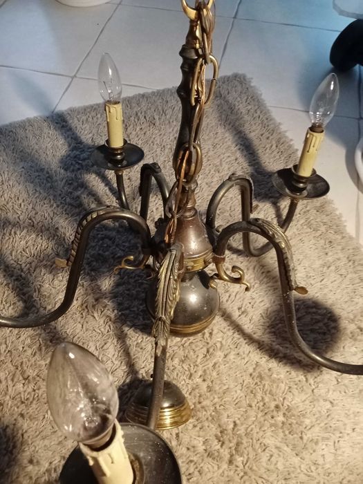 Candeeiro lustre clássico latão e bronze