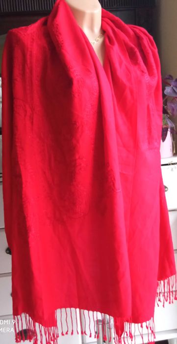 PASSIGATTI Italy szal wiskoza haft red 200x70 cm