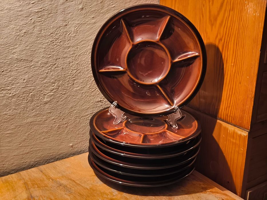 Brązowy talerz dzielony Kabaret Porcelit Pruszków PRL