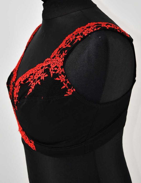 Biustonosz odciążający bez fiszbinów Bonprix 90E czerwone hafty kwiaty