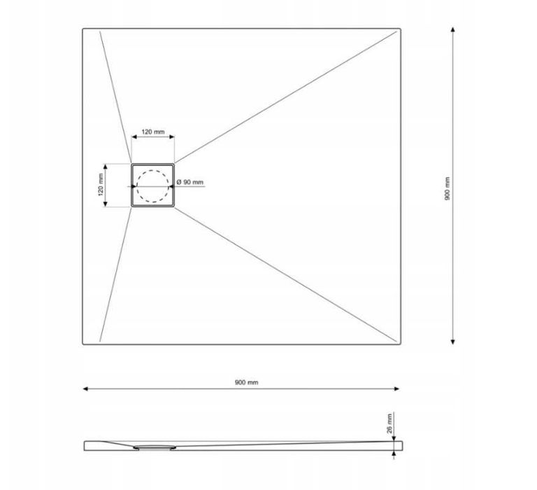 Brodzik prysznicowy kwadratowy 90cmx90cm biały kompozyt kamienny teja