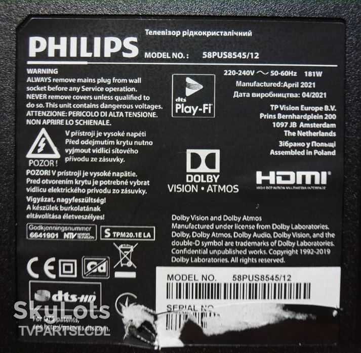 Новий Main Board 715GA006-M0E-B01-005K Philips 58PUS8545, 58PUS8505